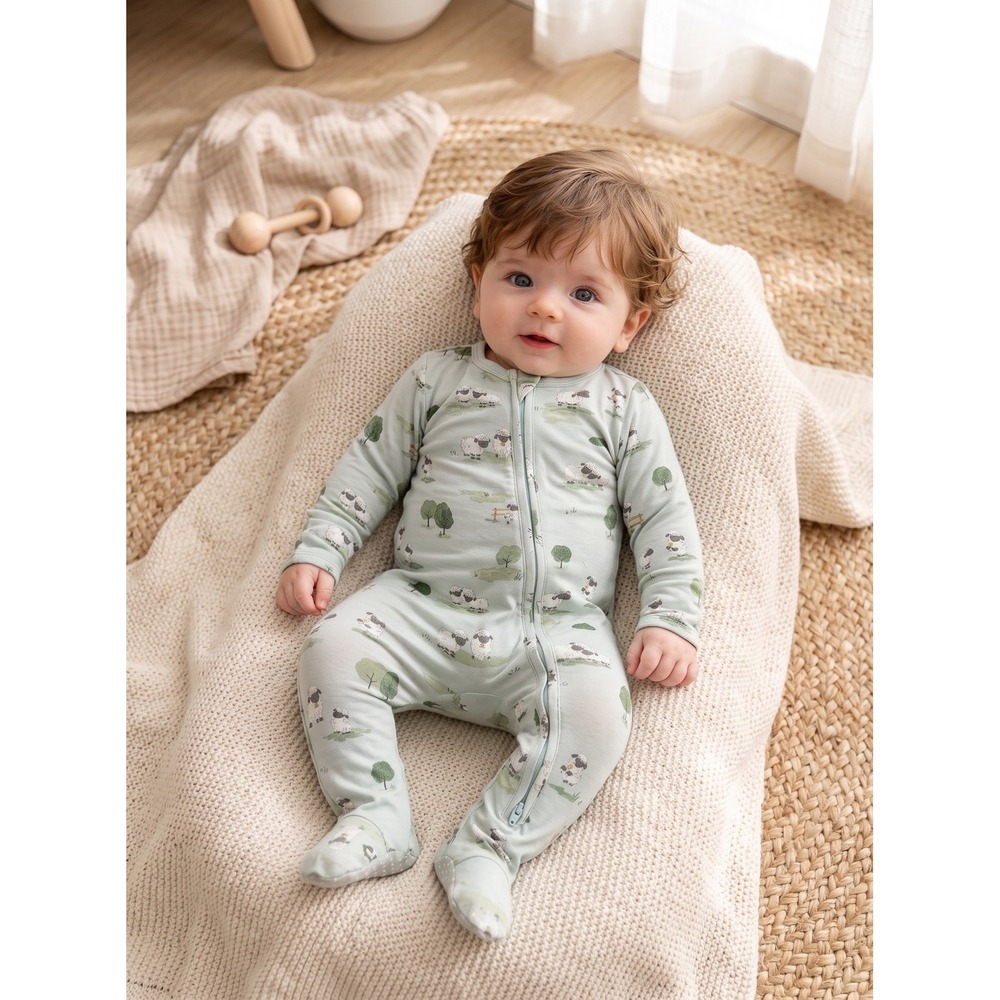 Angel Dear Sheep Print Bamboo Viscose Footed Sleeper 3-6M